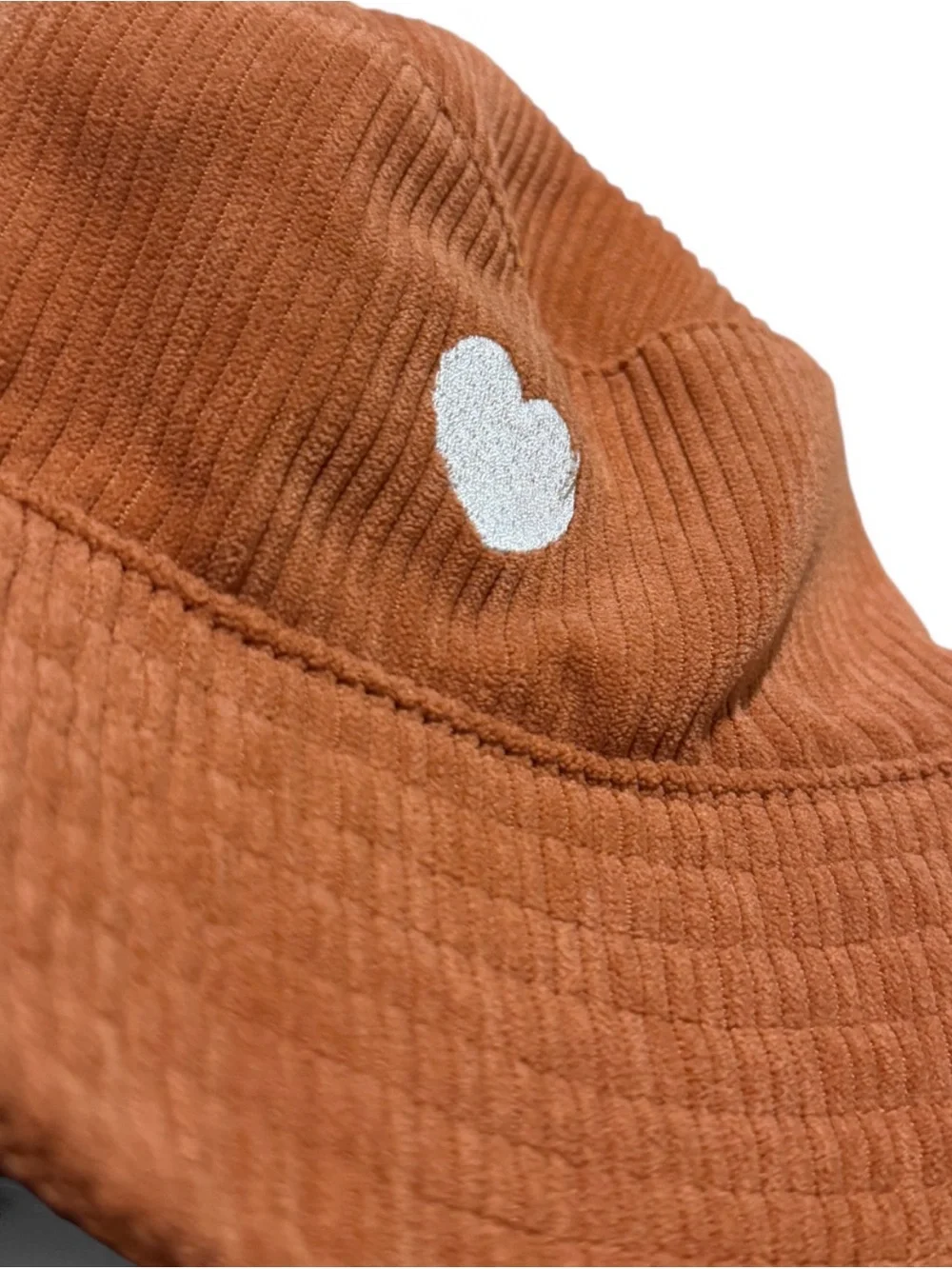Rust Corduroy Bucket Hat with White Heart Patch